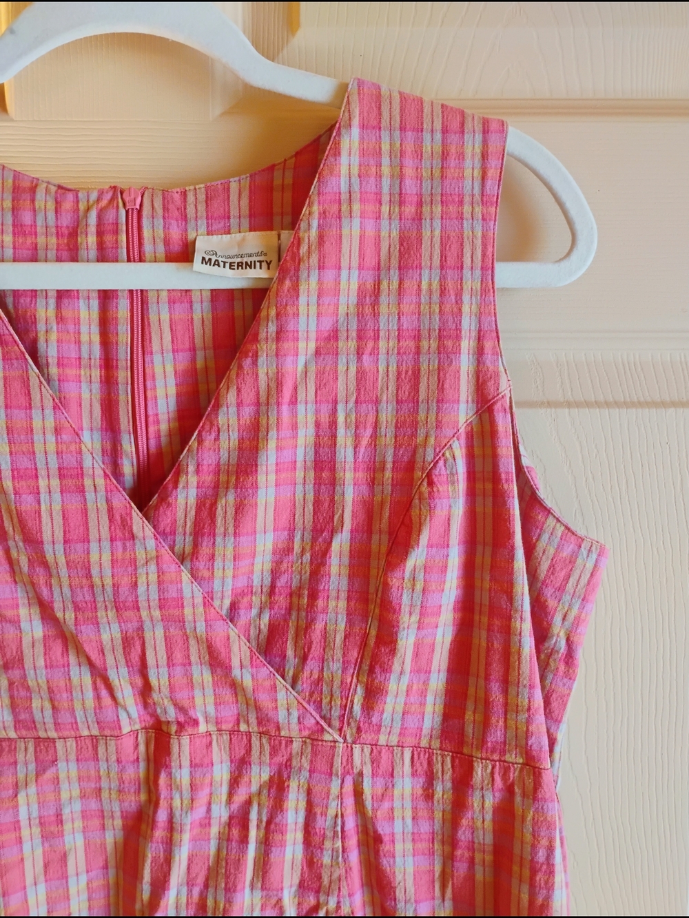 Cotton Pink and Green Plaid Maternity Dress